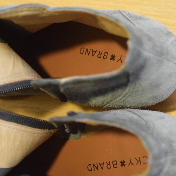 Lucky Brand Ankle Boots Gray Suede Womens Size 6 Used Chunky Heel "LK-LILYE" - Picture 4 of 11